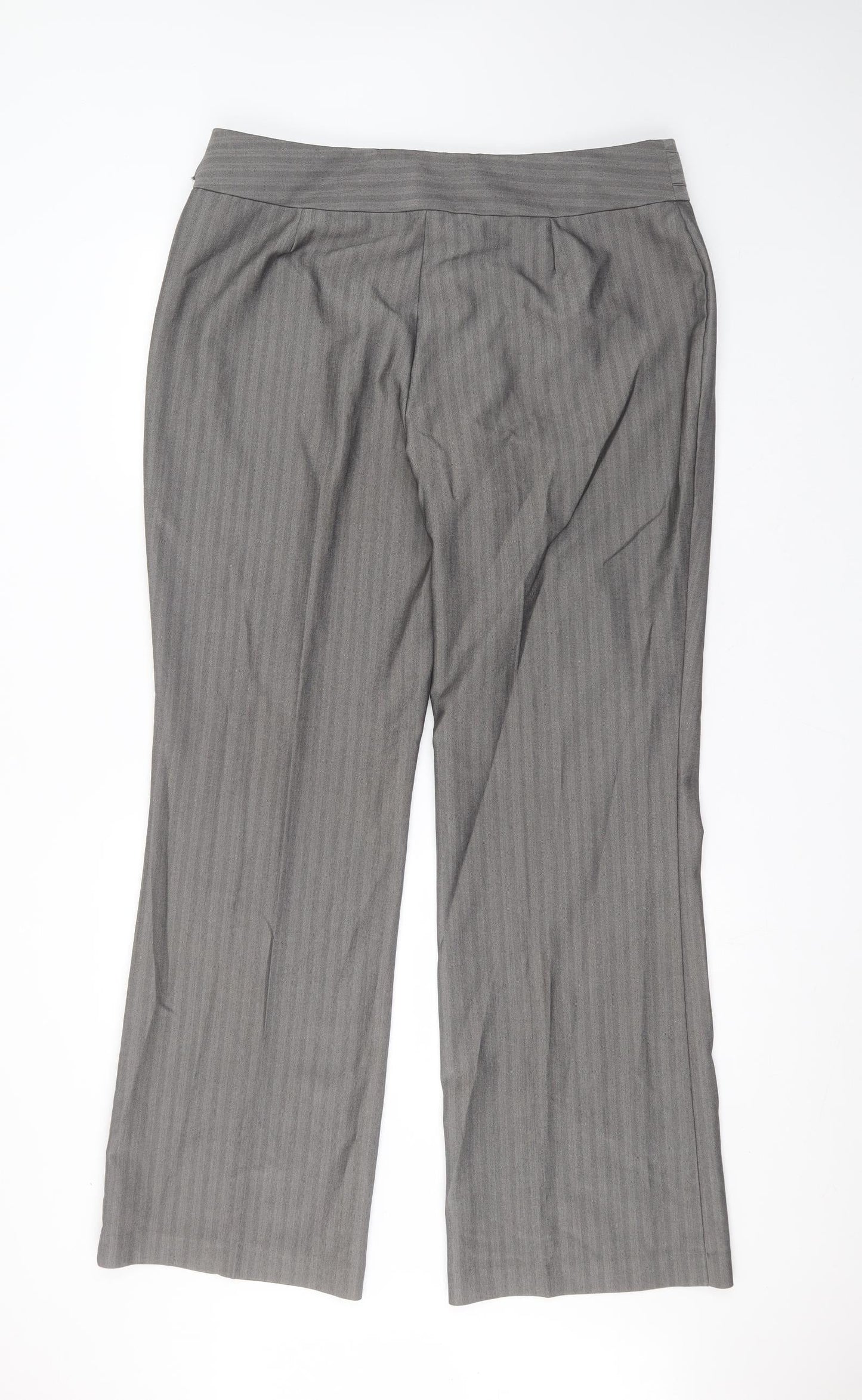 Marks and Spencer Womens Grey Striped Polyester Trousers  Size 18 L32 in Regular
