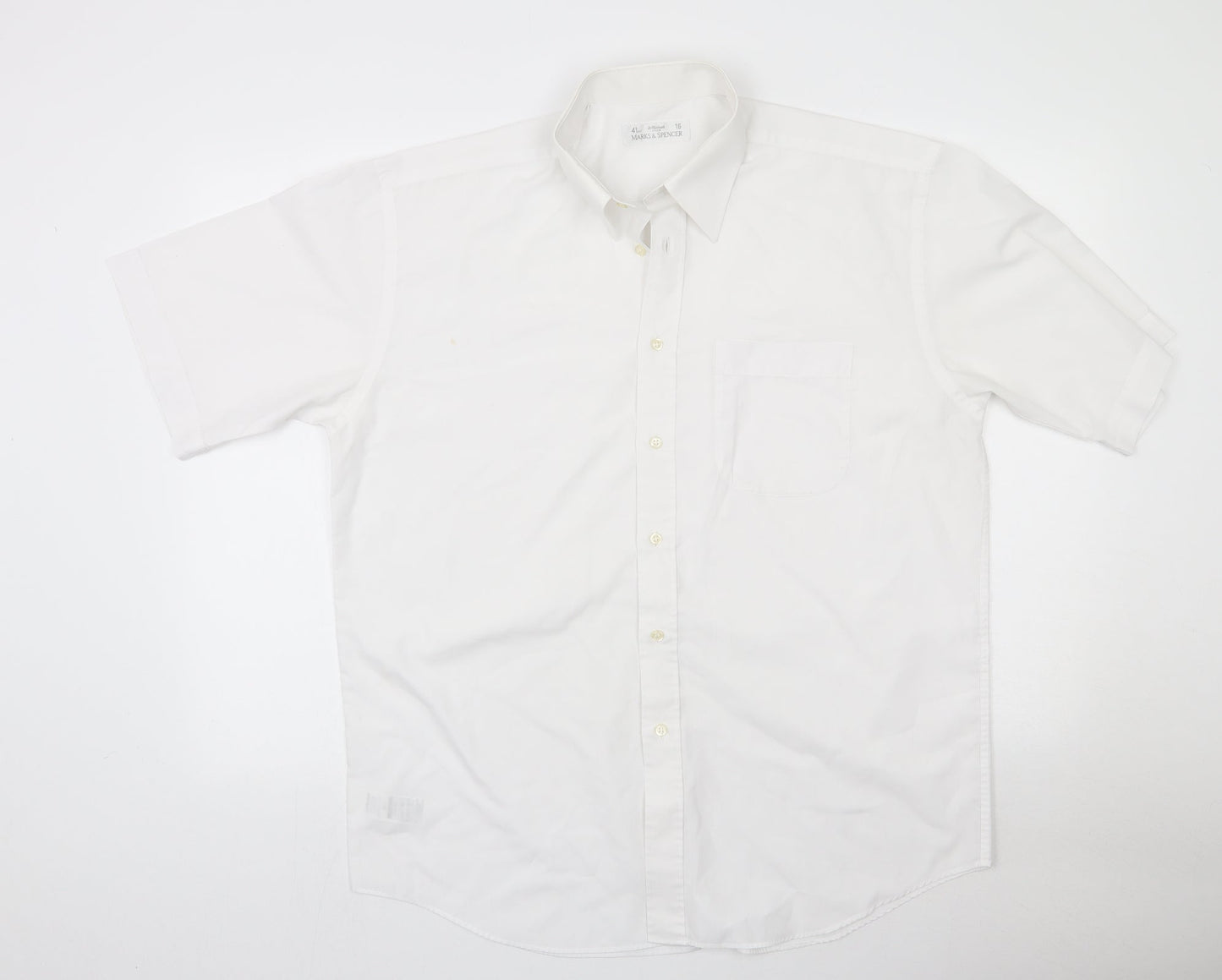 Marks and Spencer Womens White  Polyester Basic Button-Up Size 16 Collared