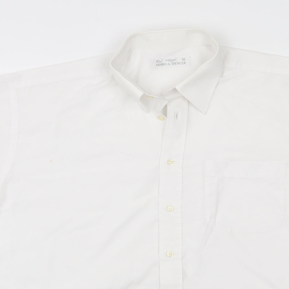 Marks and Spencer Womens White  Polyester Basic Button-Up Size 16 Collared