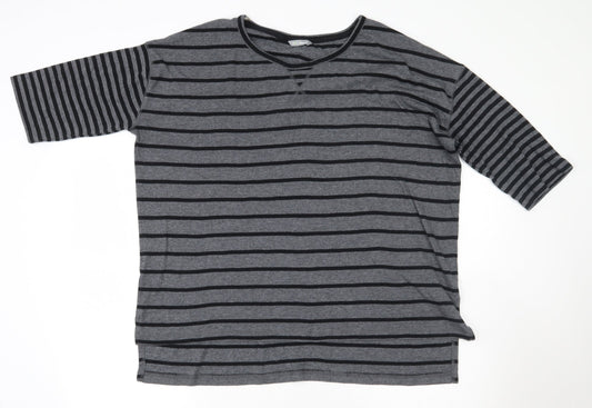 Marks and Spencer Womens Grey Round Neck Striped Polyester Pullover Jumper Size 18