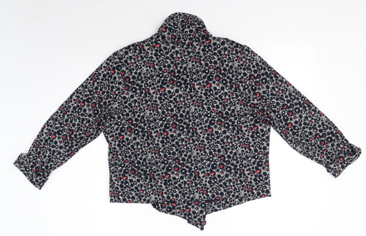 M&S Womens Blue V-Neck Floral Viscose Cardigan Jumper Size 18