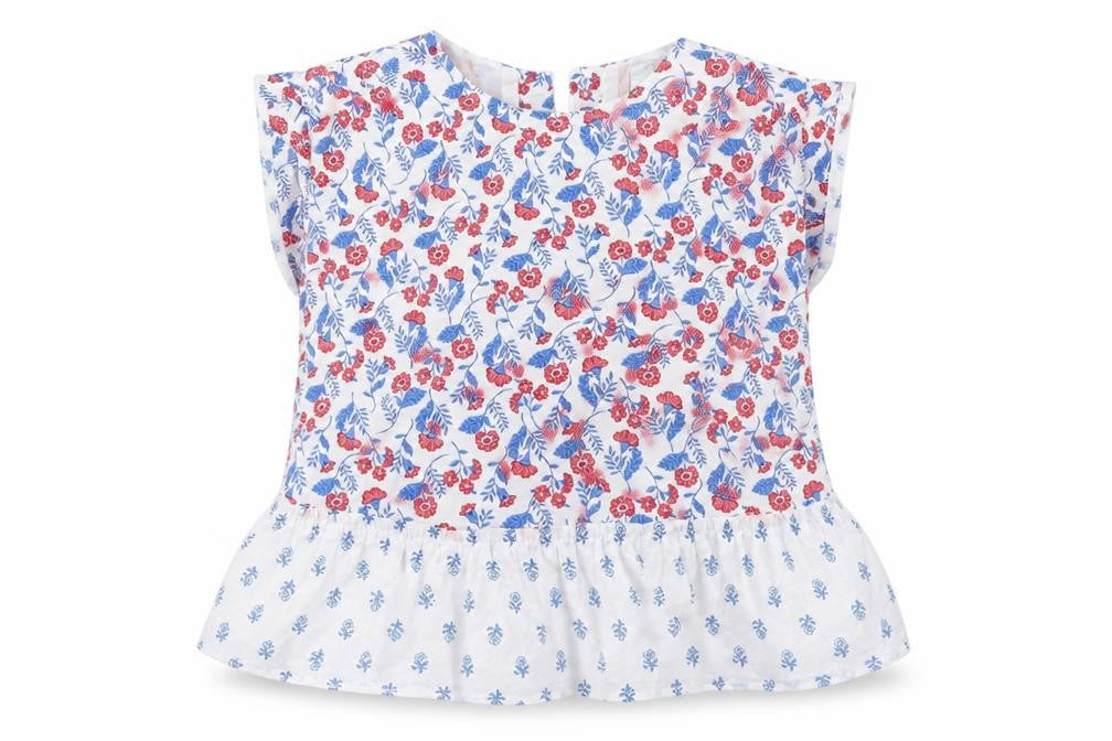 Gap Girls Multicoloured Floral 100% Cotton Basic Blouse Size 5 Years Round Neck