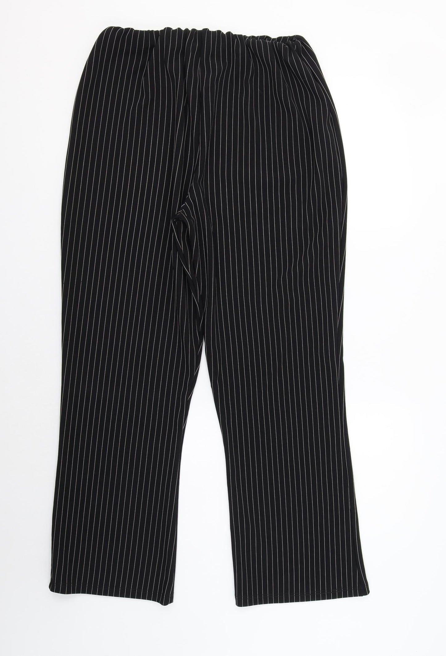 Preworn Womens Black Striped Polyester Dress Pants Trousers Size 16 L28 in Regular