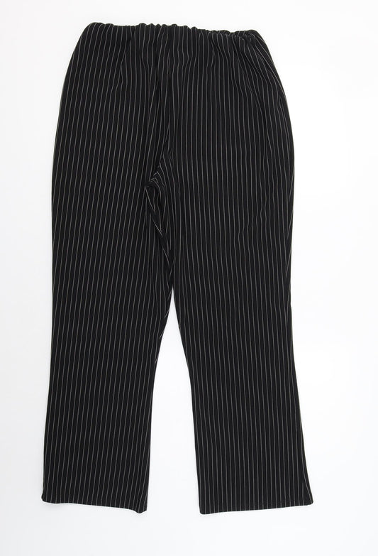 Preworn Womens Black Striped Polyester Dress Pants Trousers Size 16 L28 in Regular