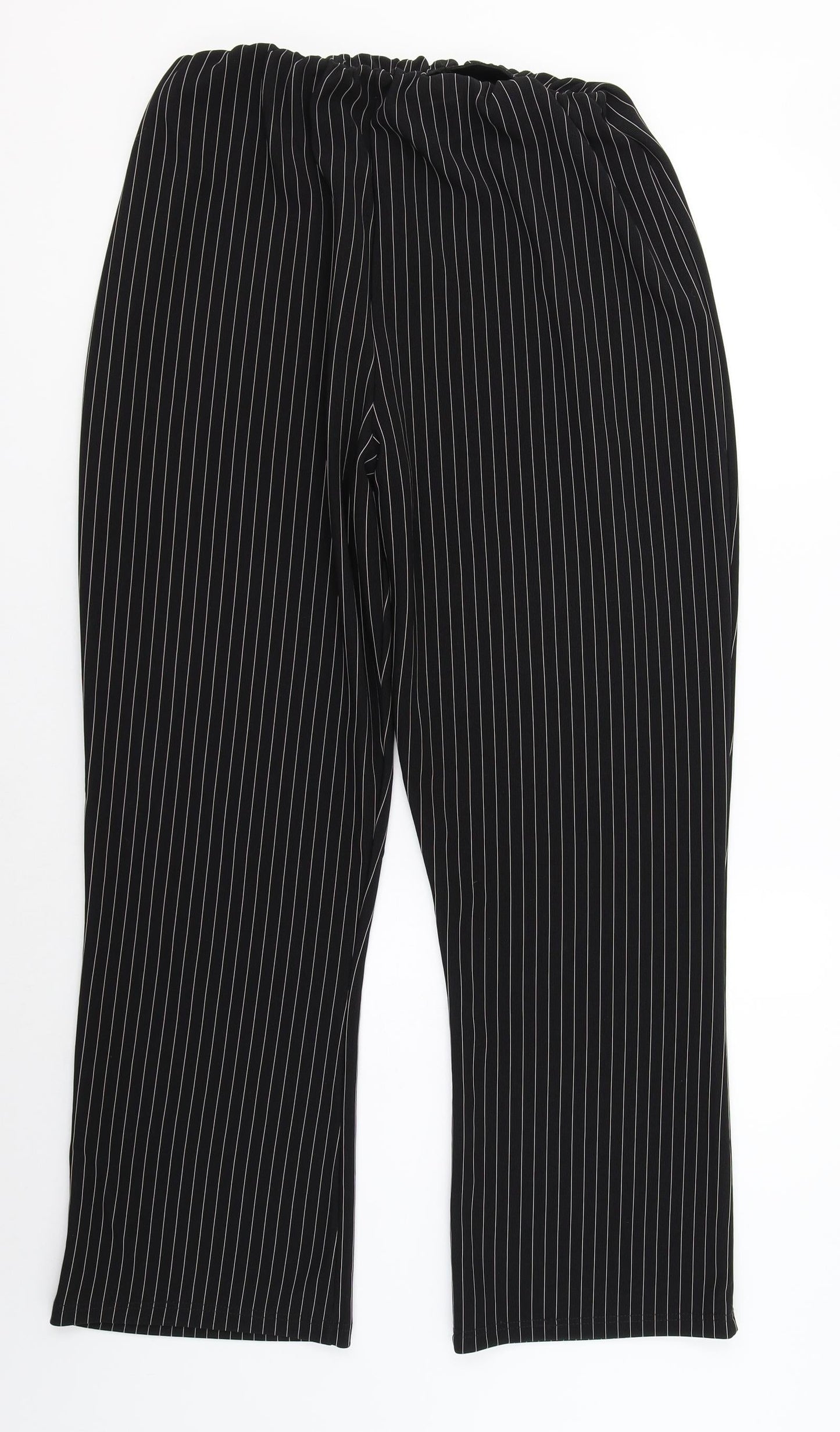 Preworn Womens Black Striped Polyester Dress Pants Trousers Size 16 L28 in Regular