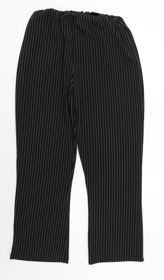 Preworn Womens Black Striped Polyester Dress Pants Trousers Size 16 L28 in Regular