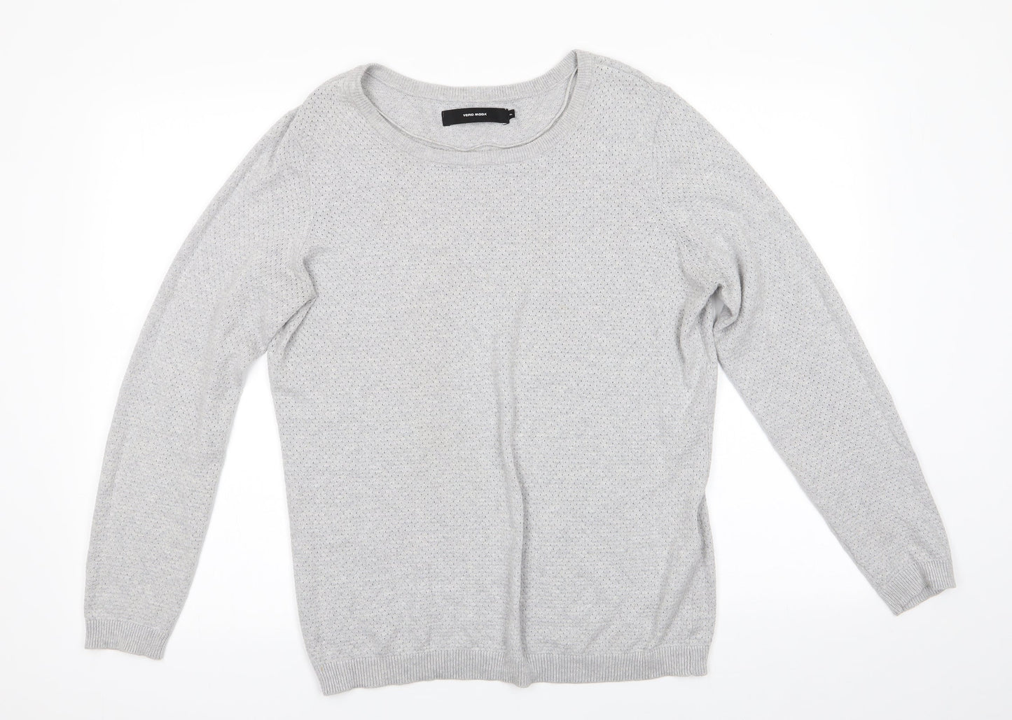 VERO MODA Womens Grey Round Neck  Cotton Pullover Jumper Size XL   - Fine open knit Pale Grey