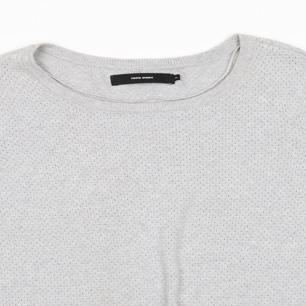 VERO MODA Womens Grey Round Neck  Cotton Pullover Jumper Size XL   - Fine open knit Pale Grey