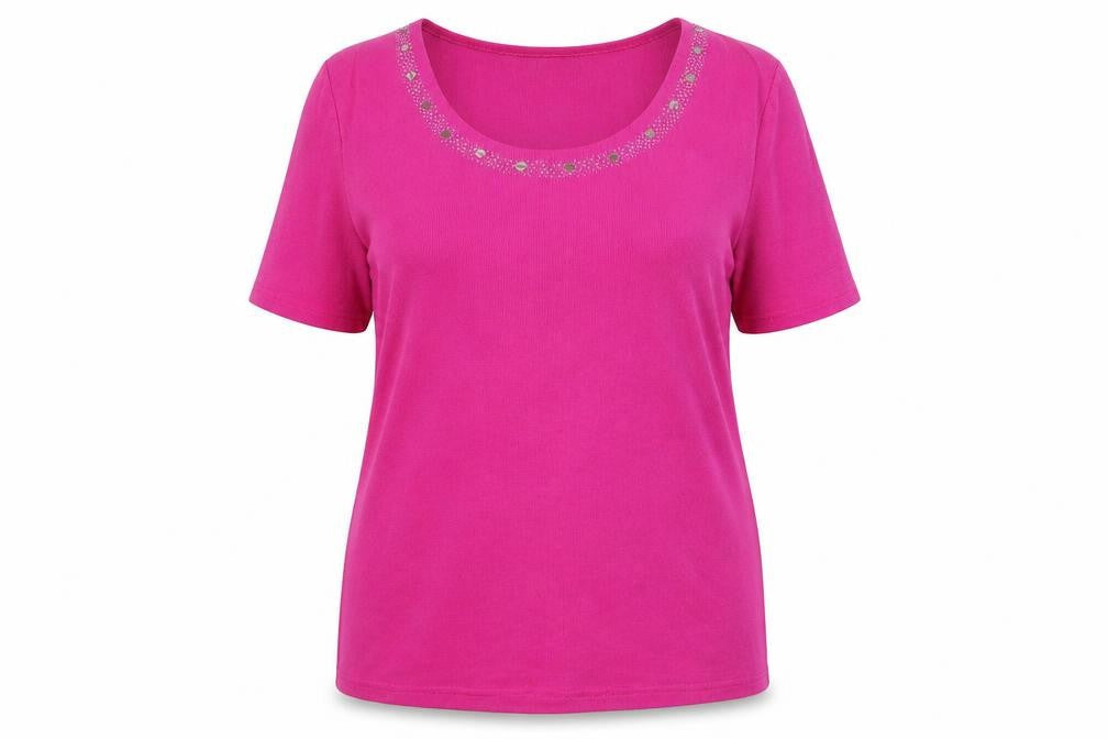 Country Casuals Womens Pink Cotton Tunic T-Shirt Size XL Round Neck - Detailed neckline