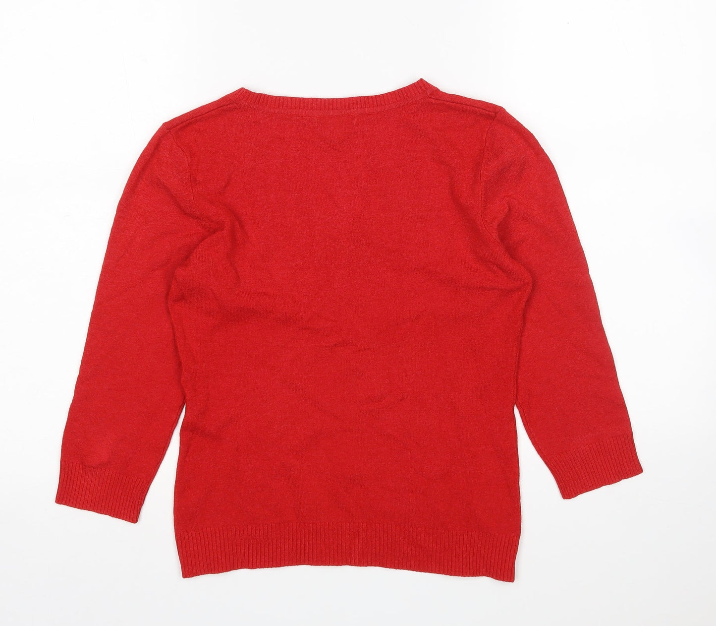 H&M Womens Red V-Neck  Acrylic Pullover Jumper Size M