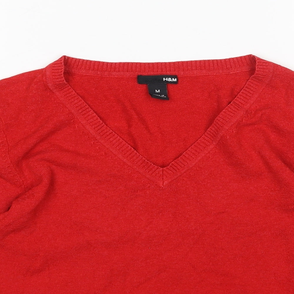 H&M Womens Red V-Neck  Acrylic Pullover Jumper Size M