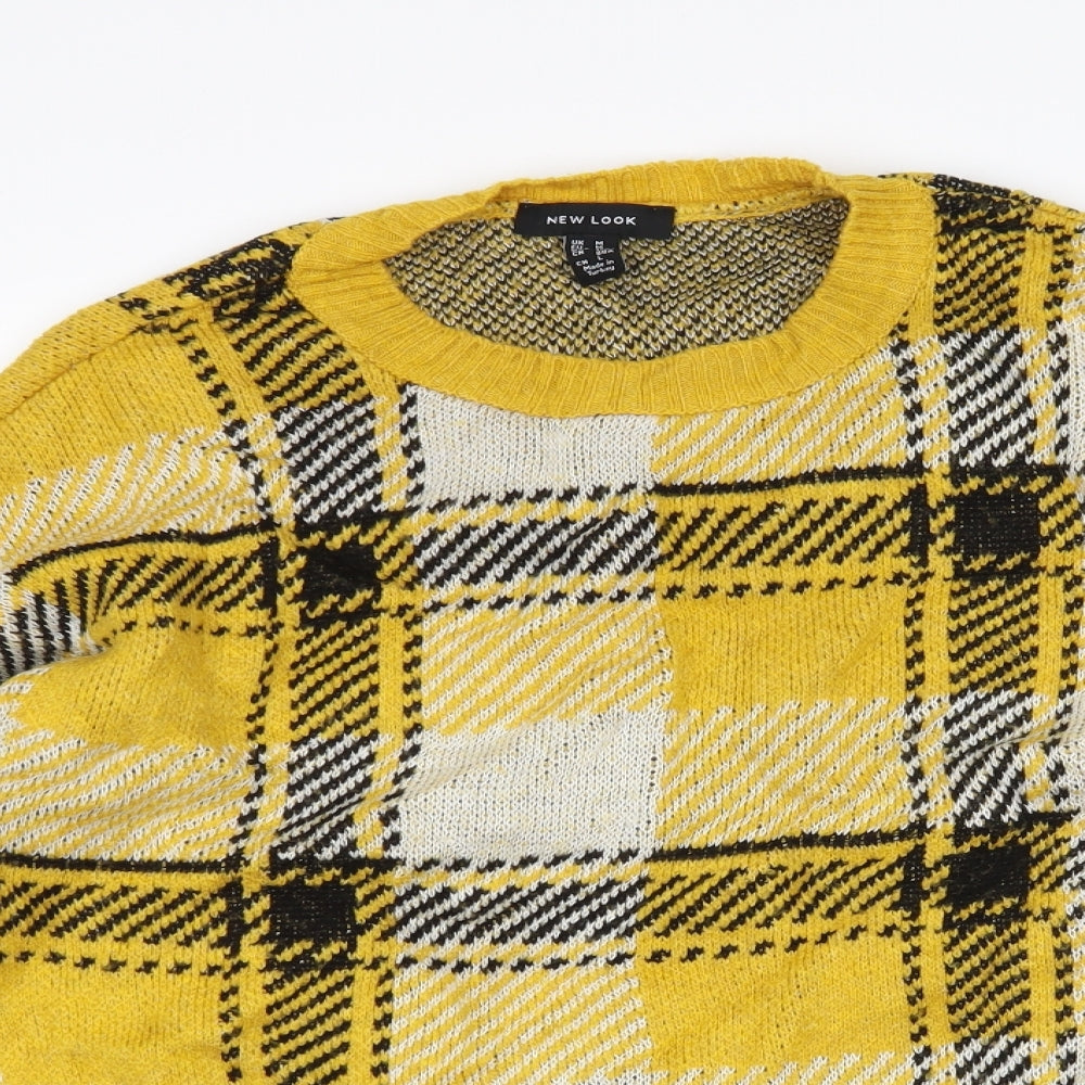 New Look Womens Multicoloured Round Neck Check Acrylic Pullover Jumper Size M