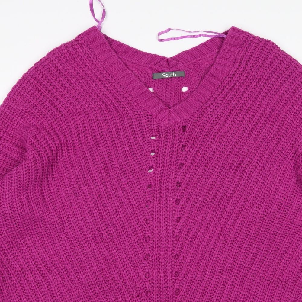 South  Womens Purple V-Neck  Acrylic Pullover Jumper Size 12