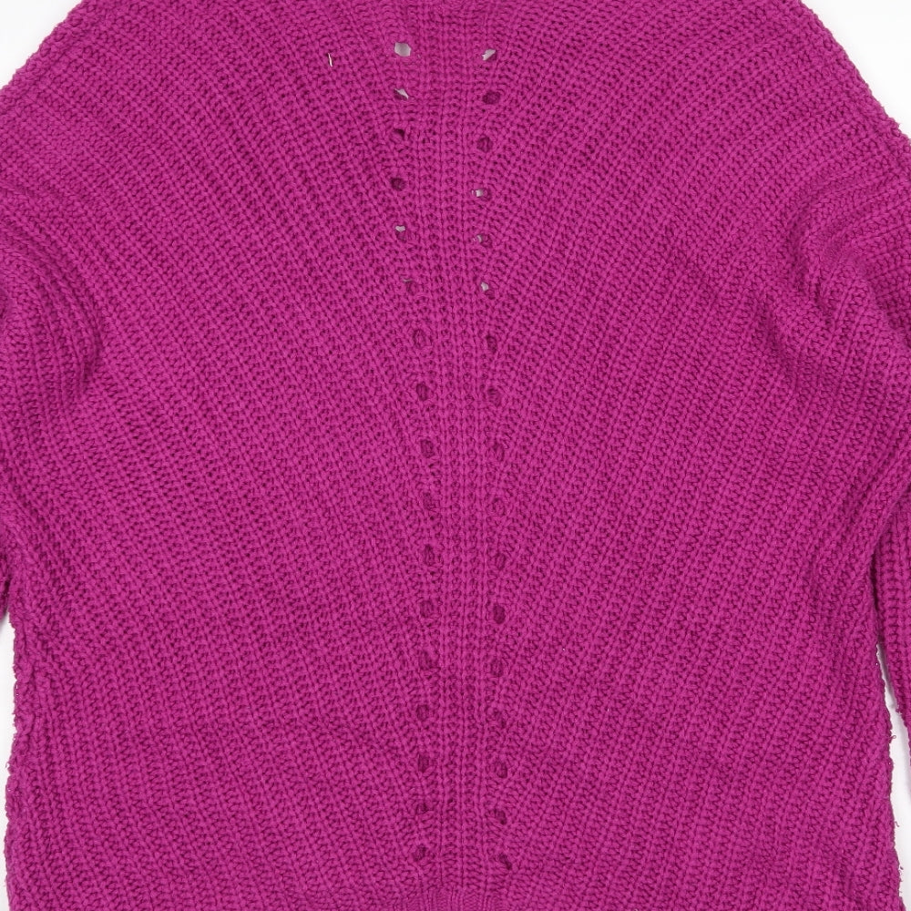 South  Womens Purple V-Neck  Acrylic Pullover Jumper Size 12