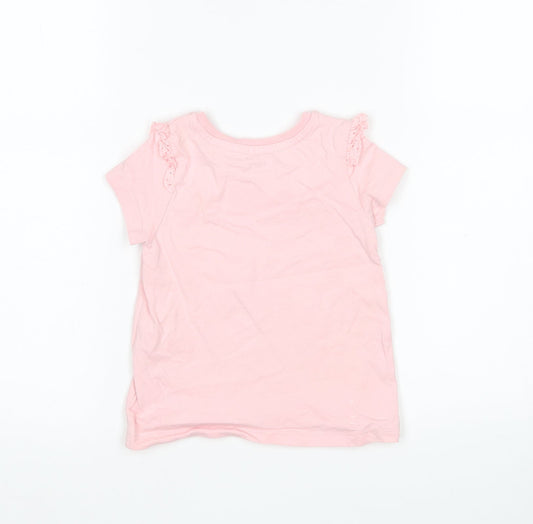 Nutmeg Girls Pink  Cotton Basic T-Shirt Size 2-3 Years Round Neck