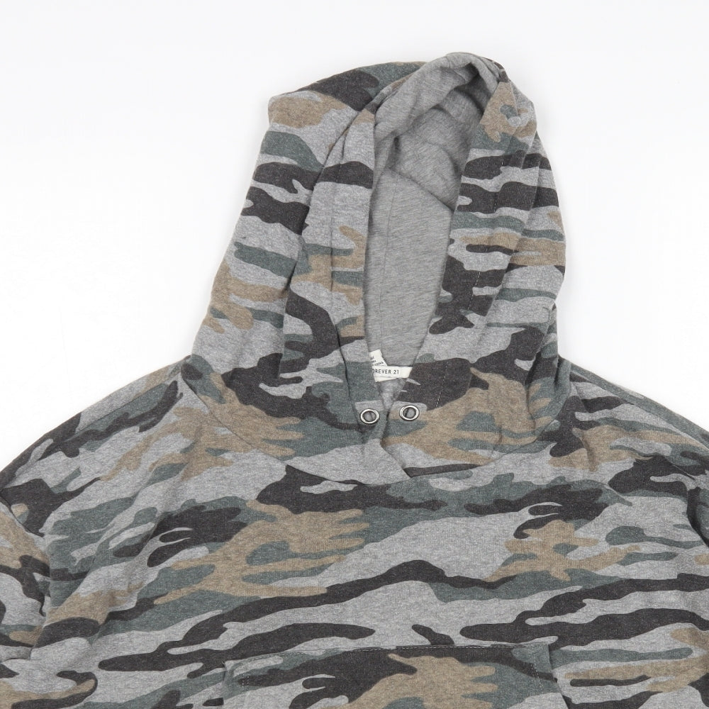 FOREVER 21 Womens Multicoloured Camouflage Cotton Pullover Hoodie Size L