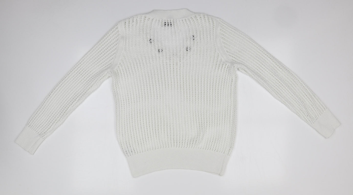 Papaya Womens White V-Neck  Polyester Pullover Jumper Size M