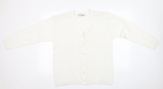 Preworn Womens White Round Neck  Acrylic Cardigan Jumper Size M