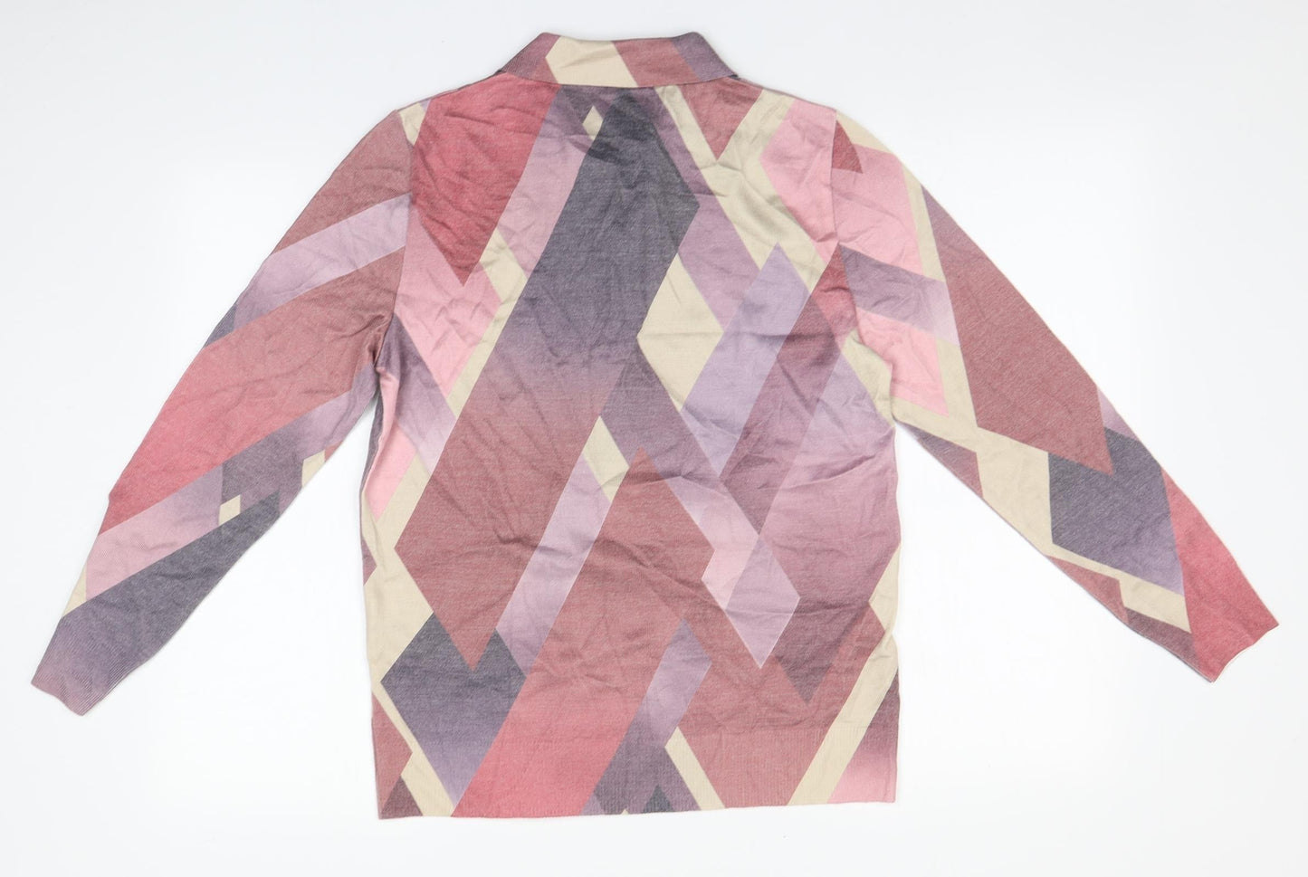 Preworn Womens Multicoloured Geometric Polyester Basic Button-Up Size 12 Collared