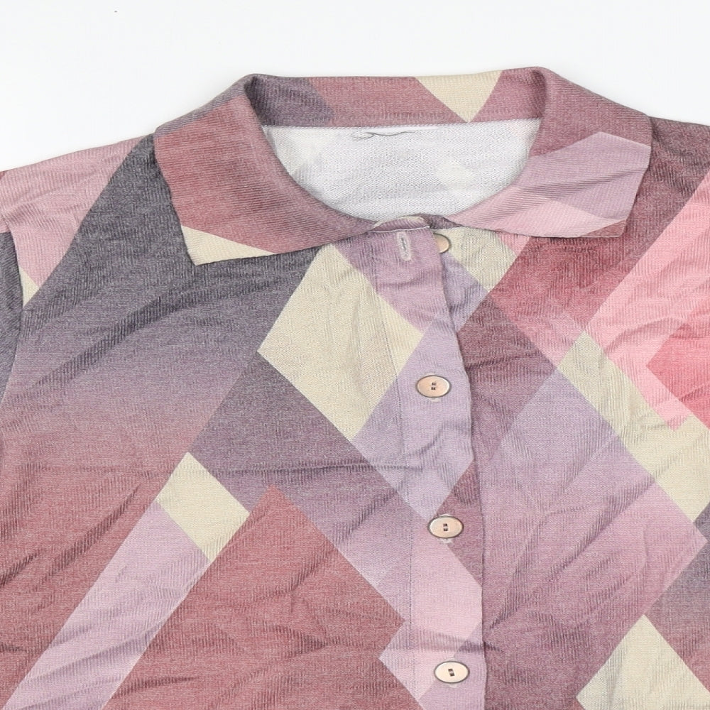 Preworn Womens Multicoloured Geometric Polyester Basic Button-Up Size 12 Collared