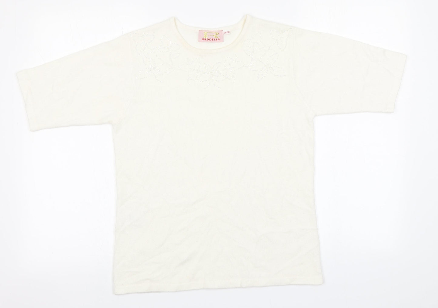 Riddell Womens White  Acrylic Basic T-Shirt Size 8 Round Neck