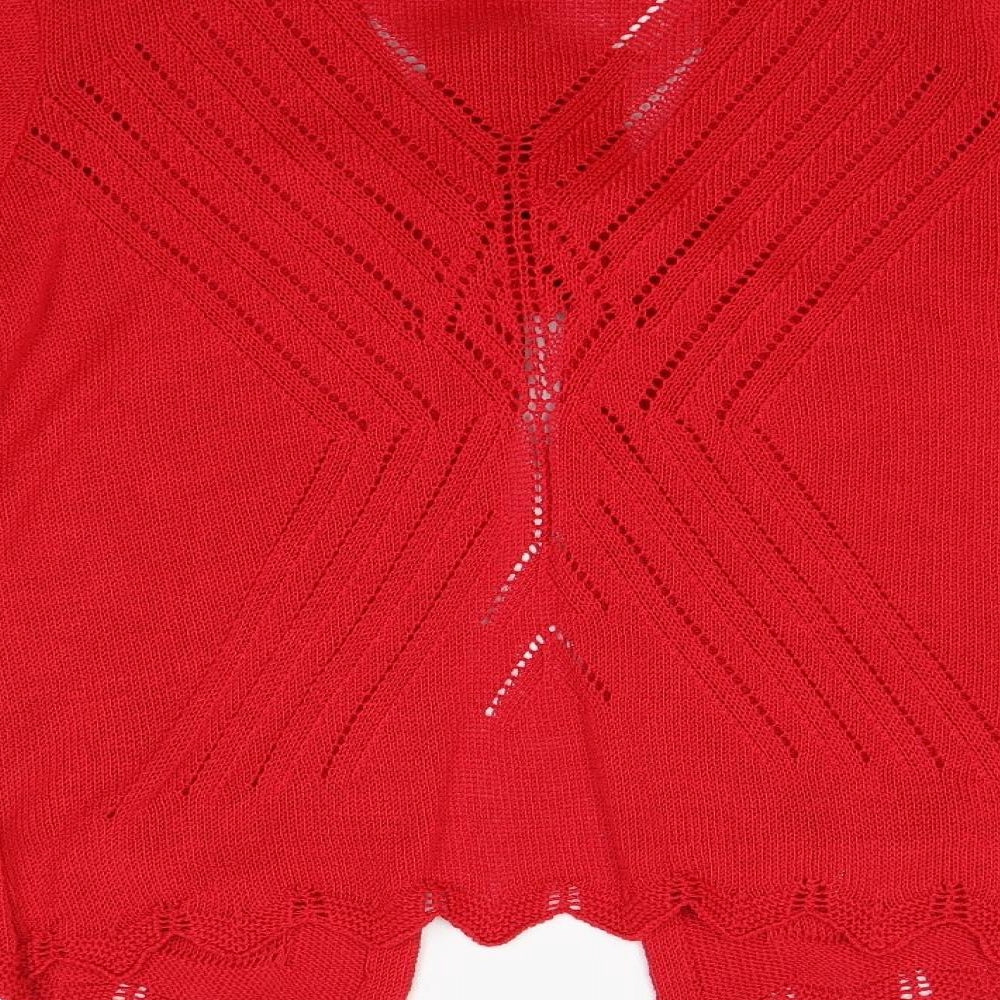 Preworn Womens Red Round Neck  Acrylic Cardigan Jumper Size M