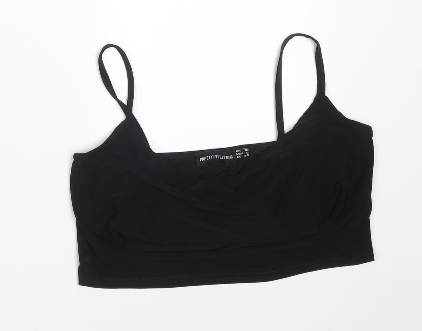 PRETTYLITTLETHING Womens Black  Polyester Camisole T-Shirt Size 10 Cowl Neck