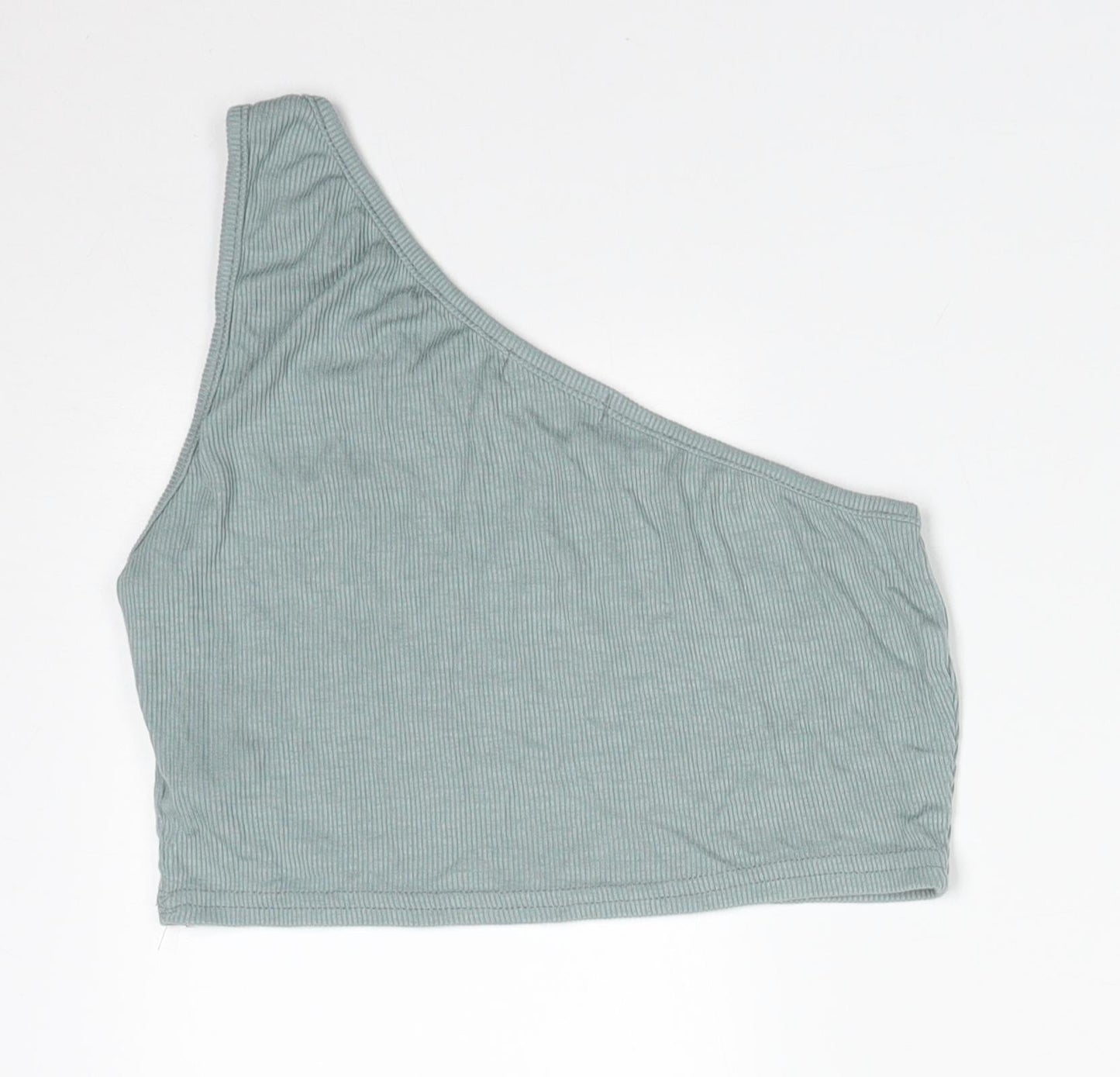 PRETTYLITTLETHING Womens Green Striped Polyester Camisole T-Shirt Size 8 One Shoulder