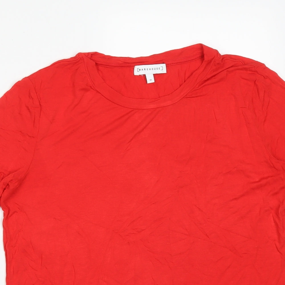 Warehouse Womens Red  Viscose Basic T-Shirt Size 10 Round Neck