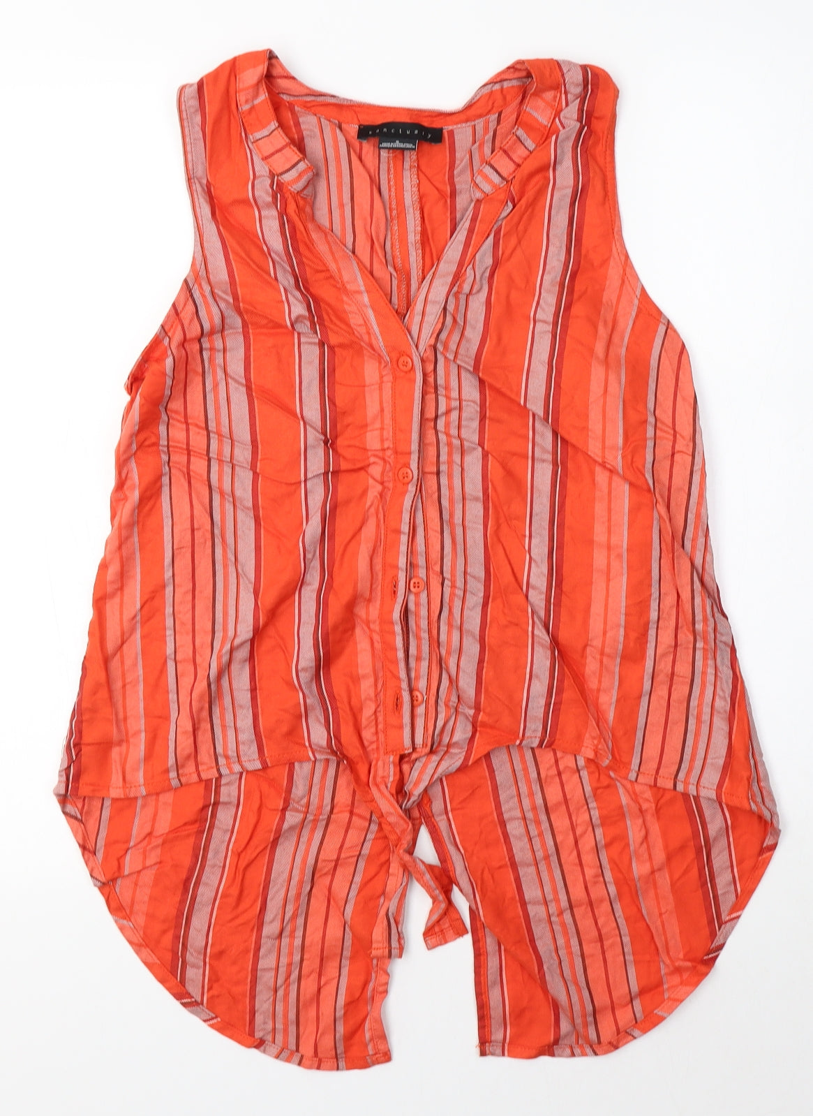 Sanctuary Womens Orange Striped Viscose Basic Blouse Size S V-Neck
