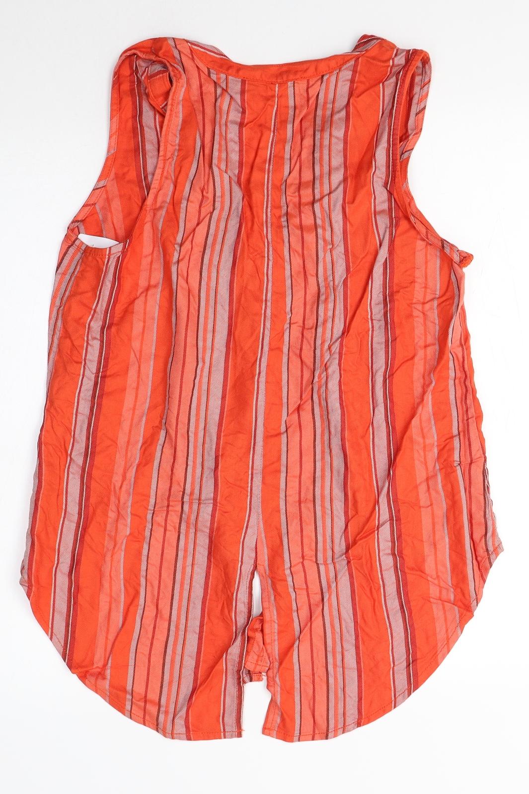 Sanctuary Womens Orange Striped Viscose Basic Blouse Size S V-Neck