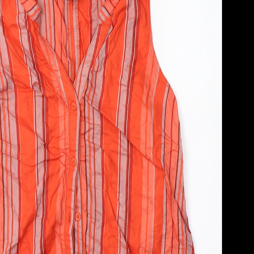 Sanctuary Womens Orange Striped Viscose Basic Blouse Size S V-Neck