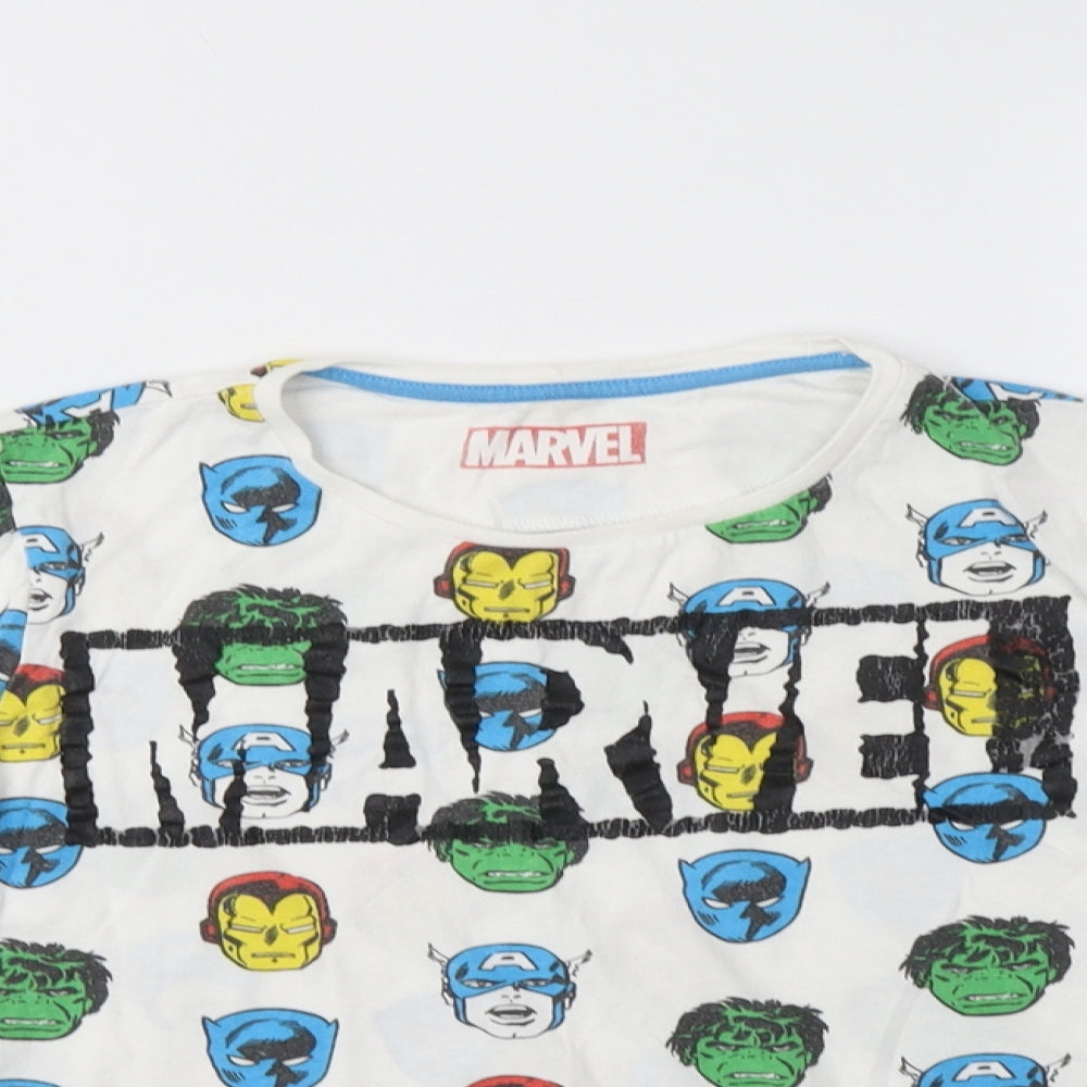 M&S Boys White Geometric Cotton  Pyjama Top Size 9-10 Years   - Marvel