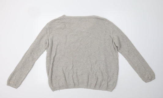 Topshop Womens Beige Round Neck  Acrylic Pullover Jumper Size 12