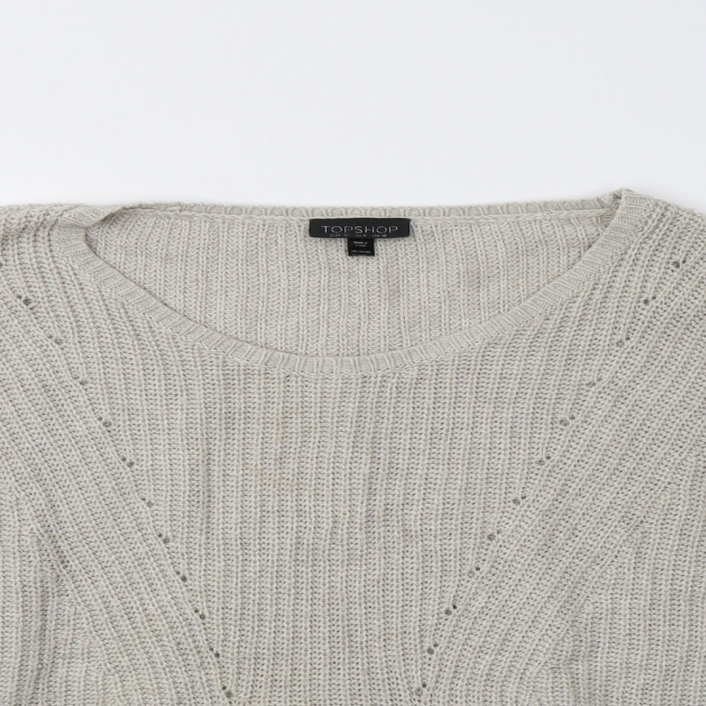 Topshop Womens Beige Round Neck  Acrylic Pullover Jumper Size 12
