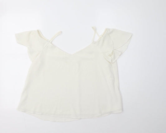 River Islamd Womens Ivory  Polyester Basic Blouse Size 12 V-Neck