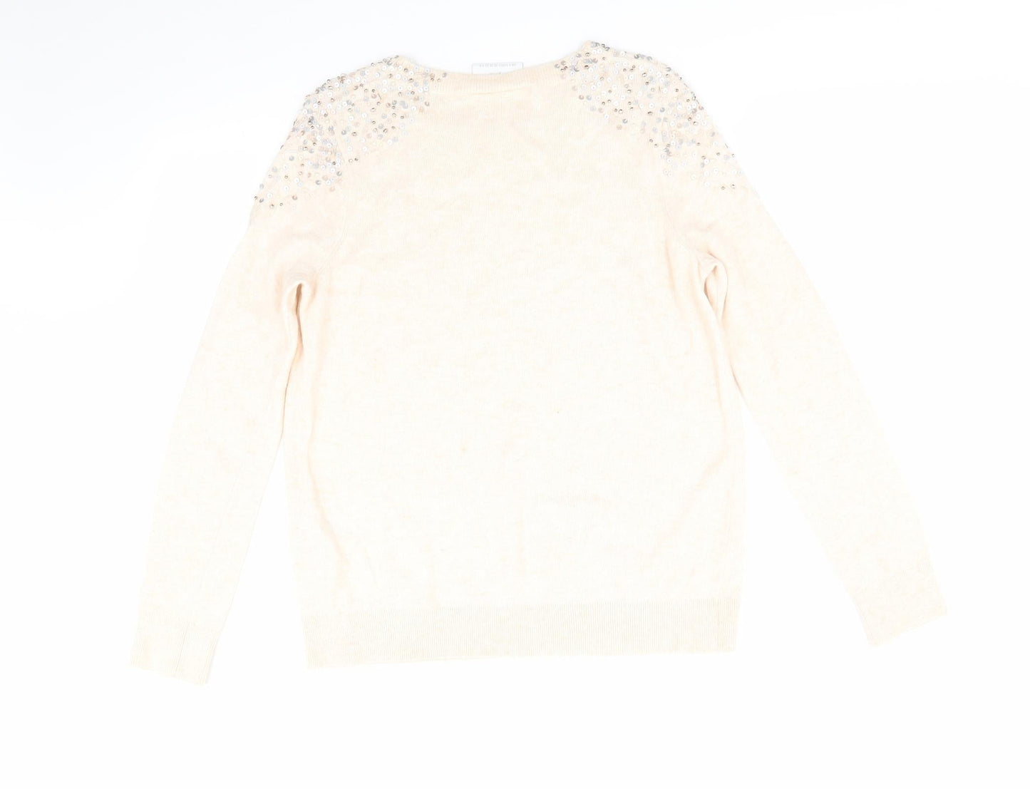 Wallis Womens Orange Round Neck  Viscose Pullover Jumper Size S   - Pale Peach Detailed shoulders