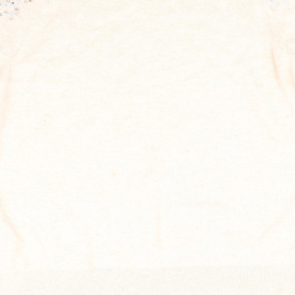 Wallis Womens Orange Round Neck  Viscose Pullover Jumper Size S   - Pale Peach Detailed shoulders