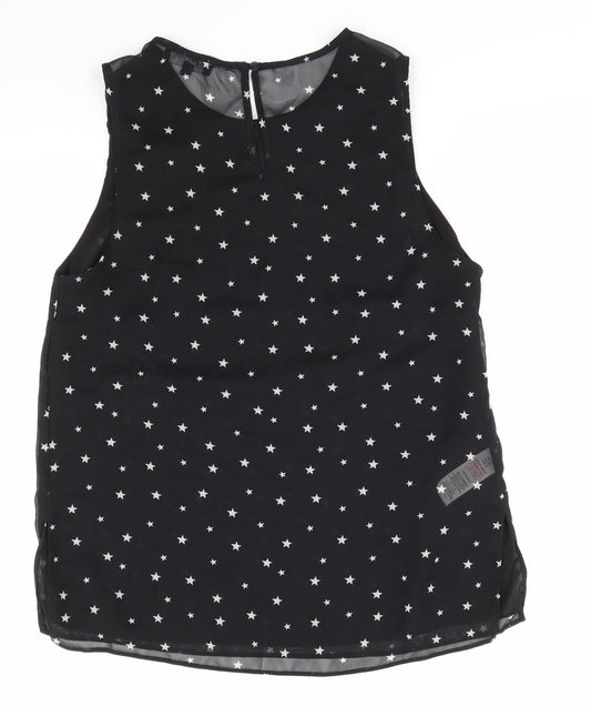 New Look Womens Black  Polyester Basic Blouse Size 12 Round Neck - Star Print