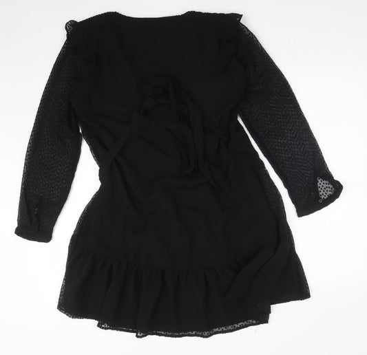 Topshop Womens Black  Polyester Wrap Dress  Size 10  V-Neck