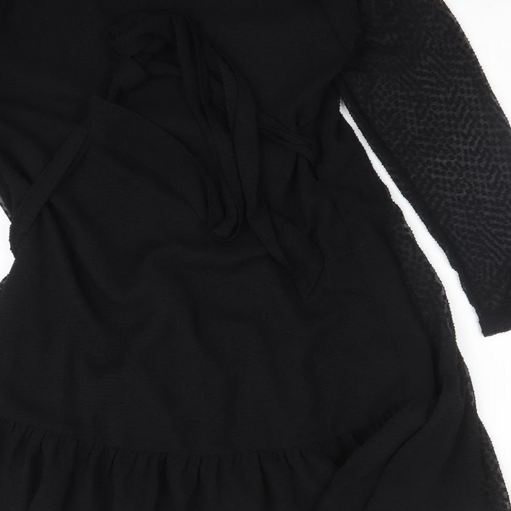 Topshop Womens Black  Polyester Wrap Dress  Size 10  V-Neck