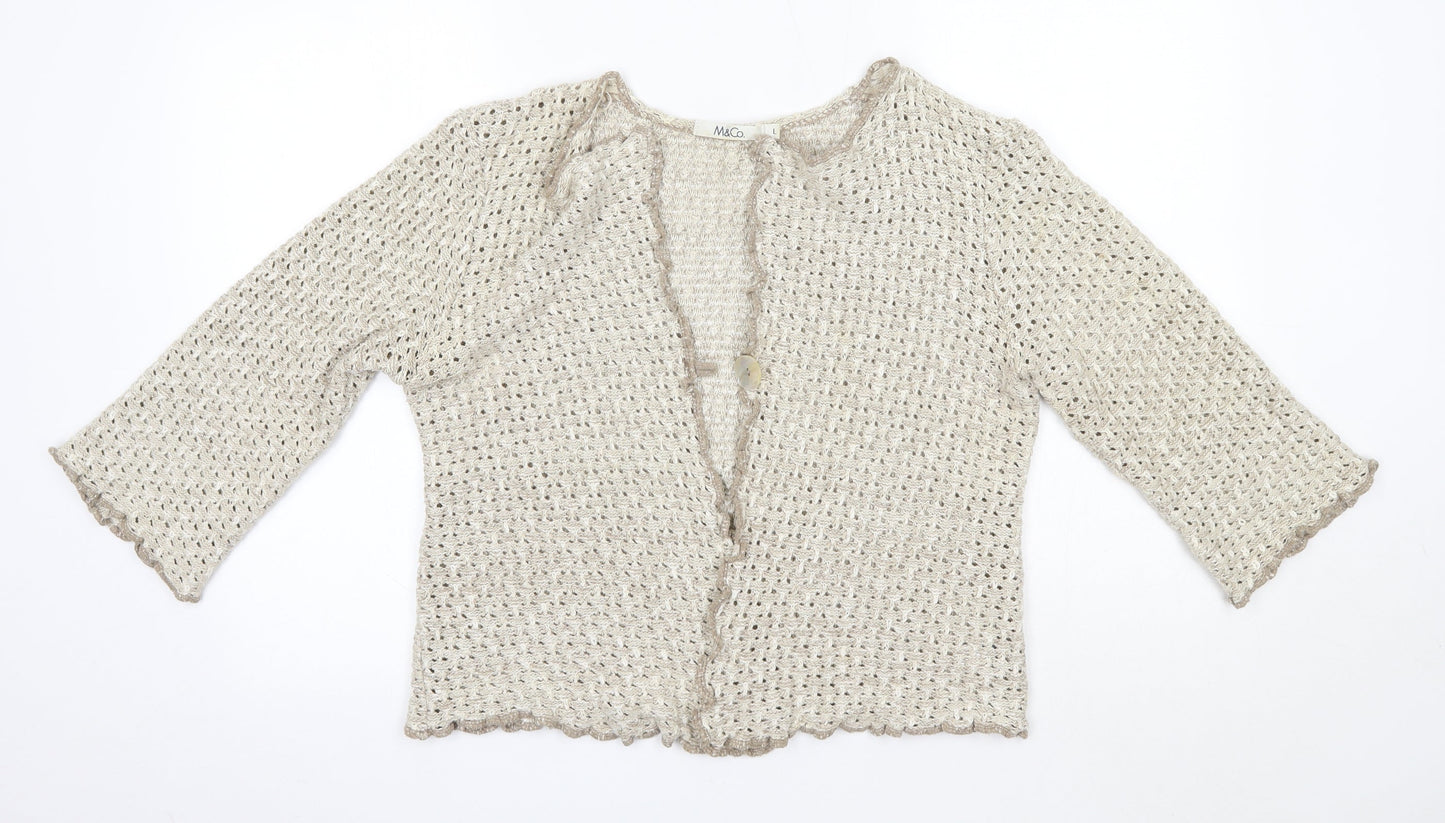 M&Co Womens Brown Round Neck  Cotton Cardigan Jumper Size L