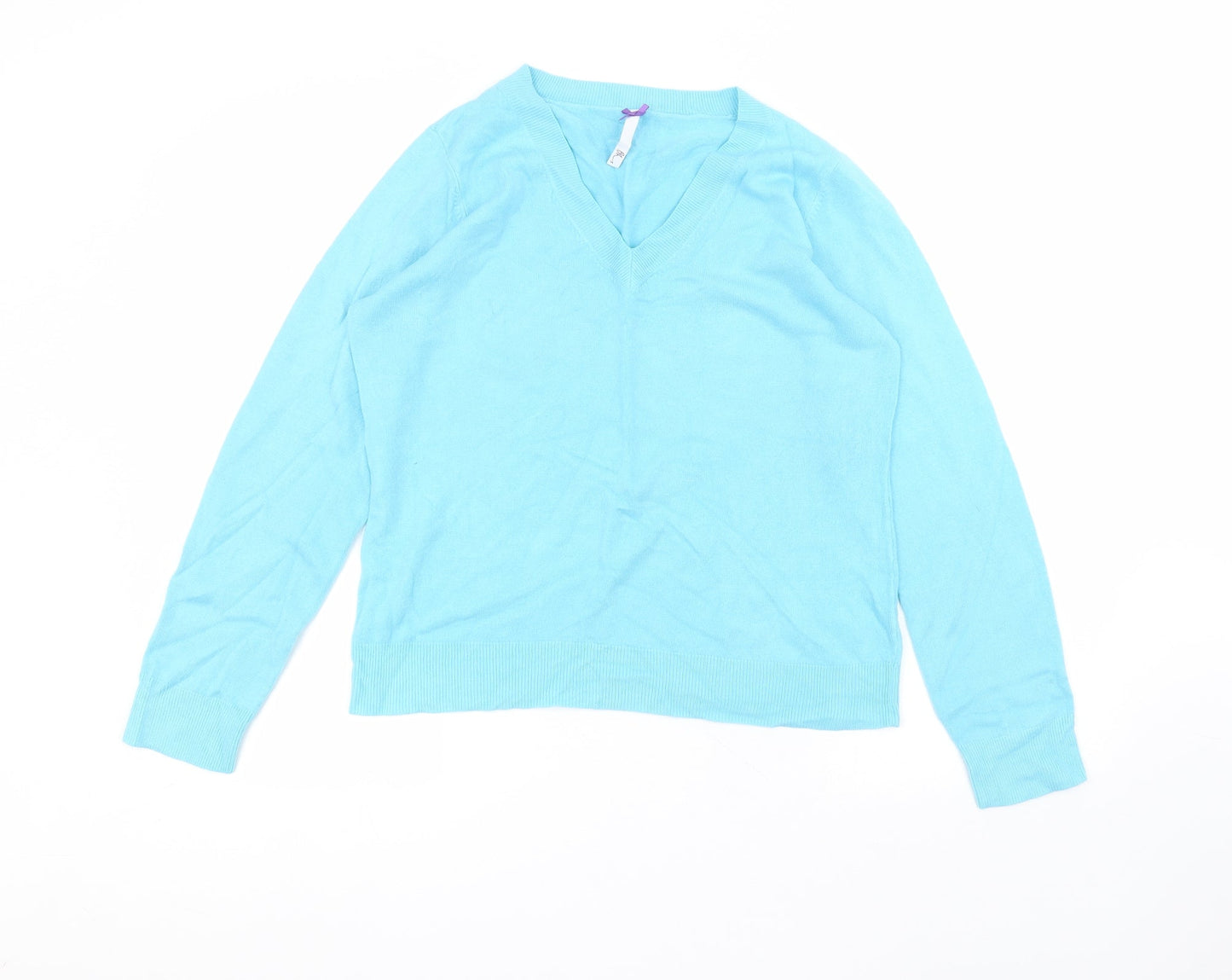 BHS Womens Blue  Acrylic Basic T-Shirt Size 14 V-Neck