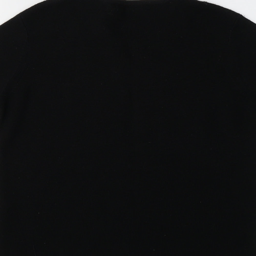 M&S Womens Black Crew Neck  Acrylic Cardigan Jumper Size 10