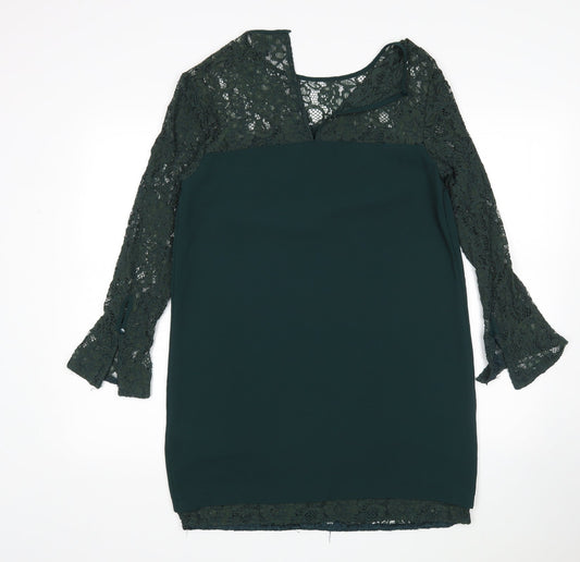 New Look Womens Green Floral Polyester Sheath  Size 12  Round Neck