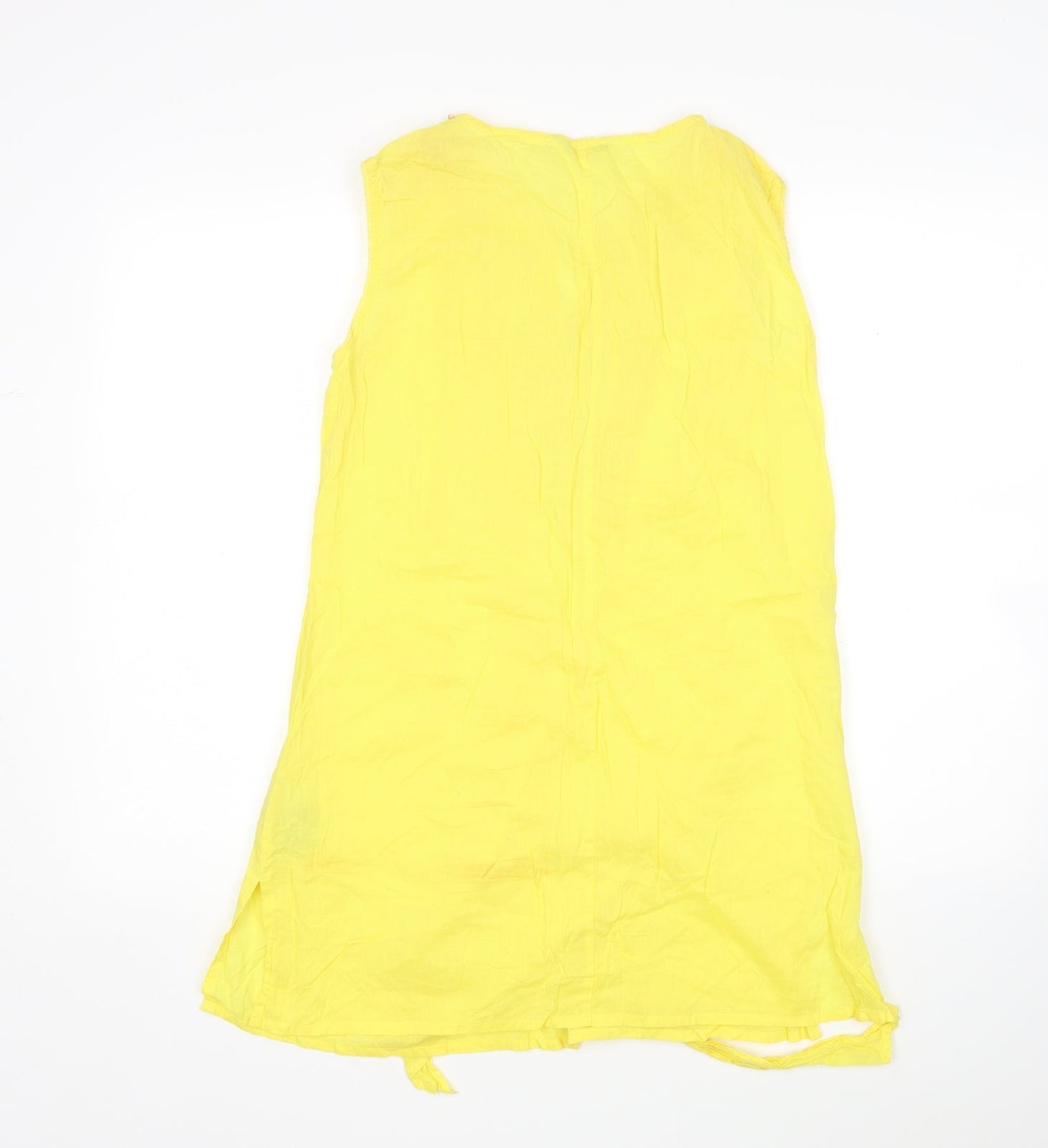 Zara Womens Yellow  Cotton Basic Blouse Size L V-Neck