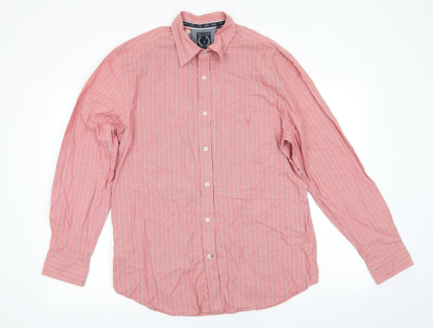 Maine Mens Orange Striped Cotton  Button-Up Size M Collared  - Terracotta