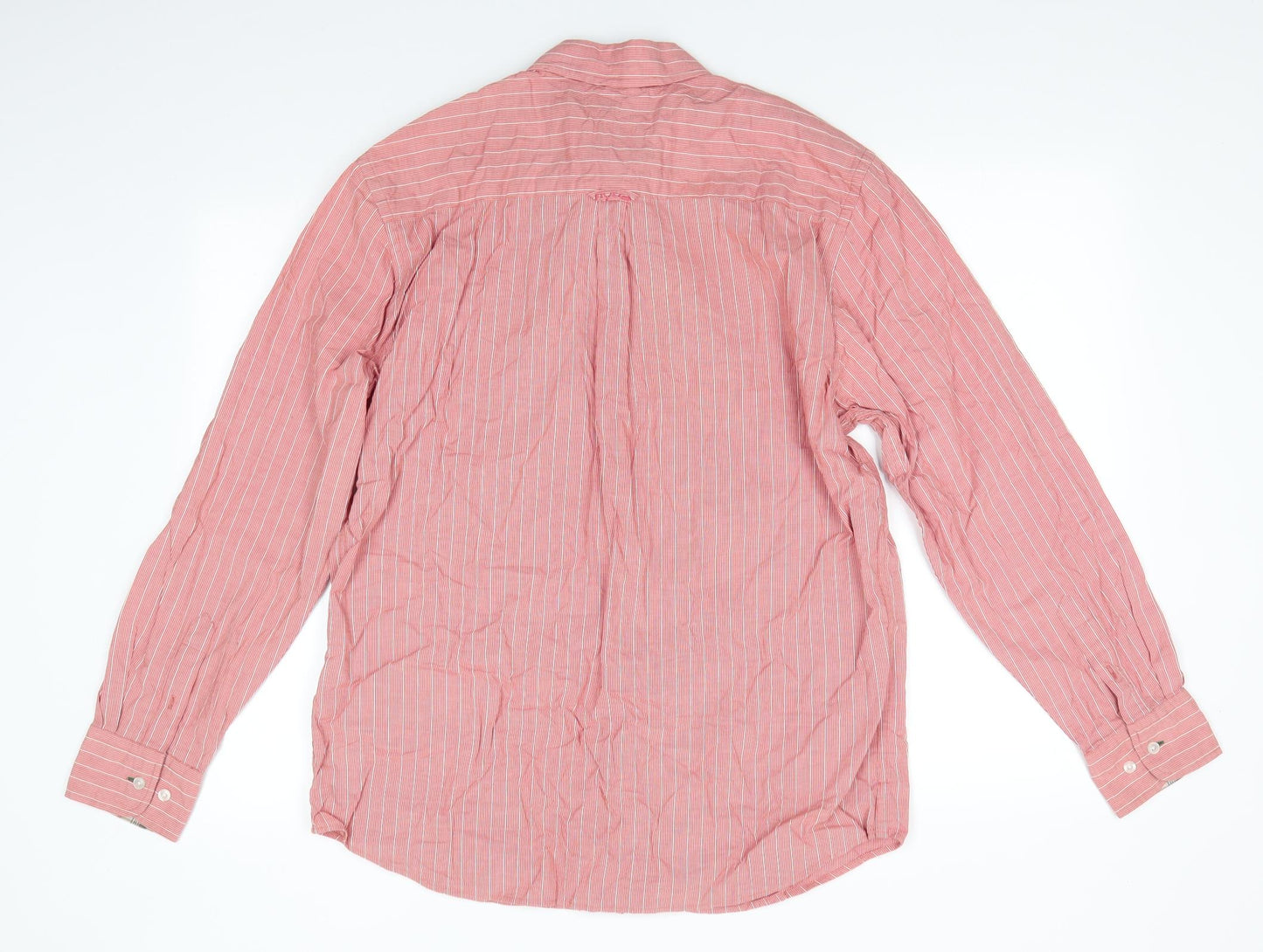 Maine Mens Orange Striped Cotton  Button-Up Size M Collared  - Terracotta