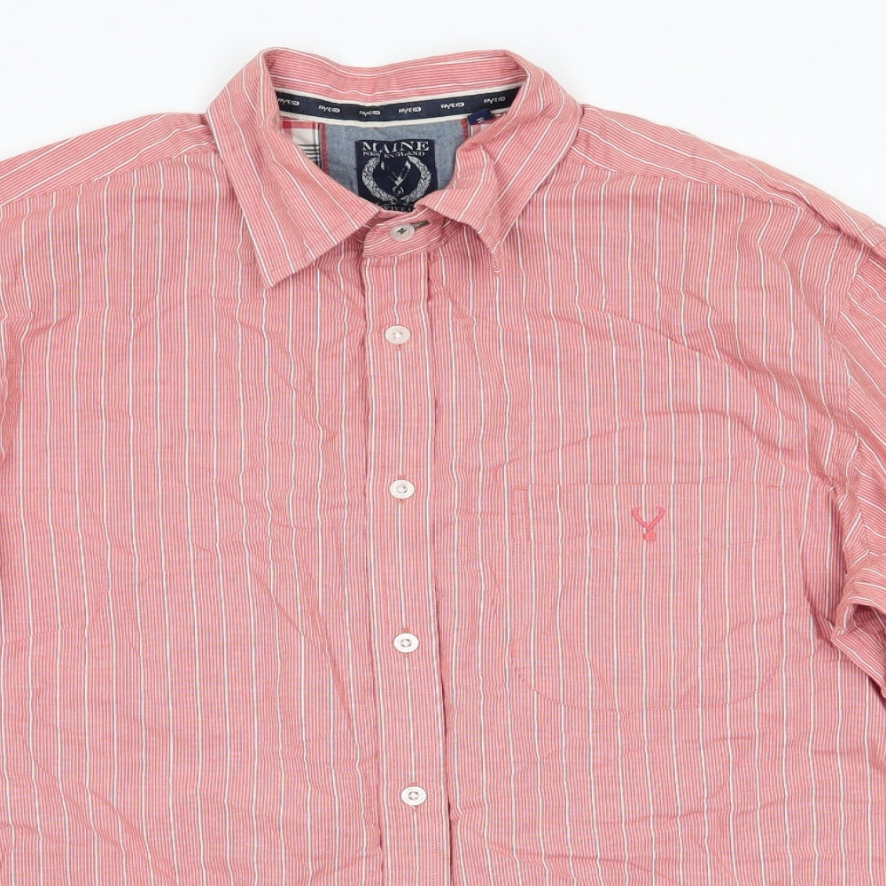 Maine Mens Orange Striped Cotton  Button-Up Size M Collared  - Terracotta