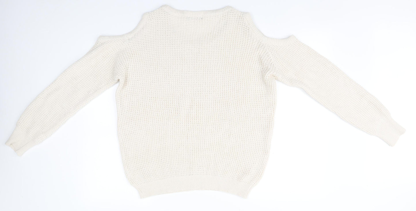 South Womens Ivory Round Neck  Acrylic Pullover Jumper Size 16